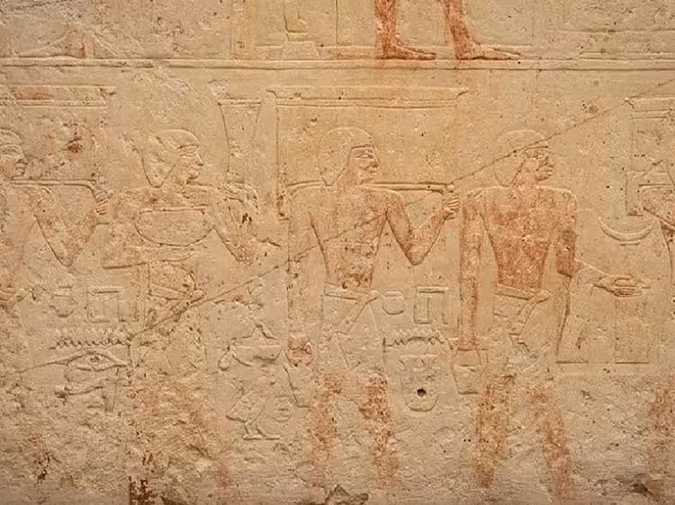 Faded But Preserved Reliefs Inside A 4,400 Year Old Saqqara Tomb.
