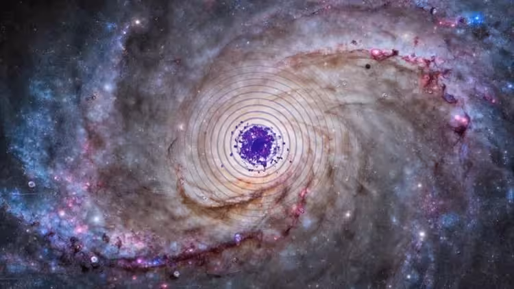 An Illustration Of Self Annihilating Dark Matter Near The Heart Of A Spiral Galaxy.