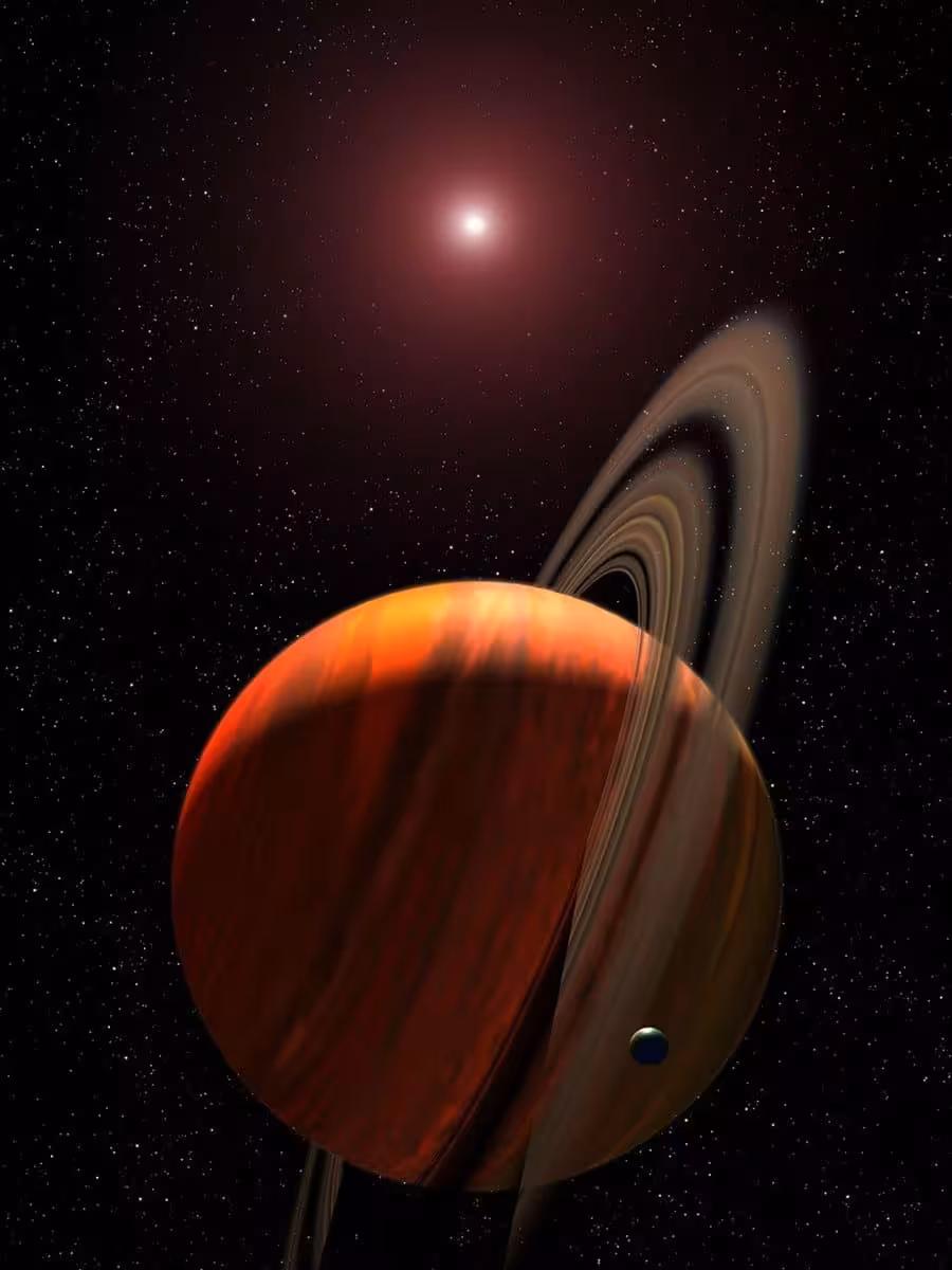 An Artist’s Illustration Showing A Gas Giant World Around A Red Dwarf Star.