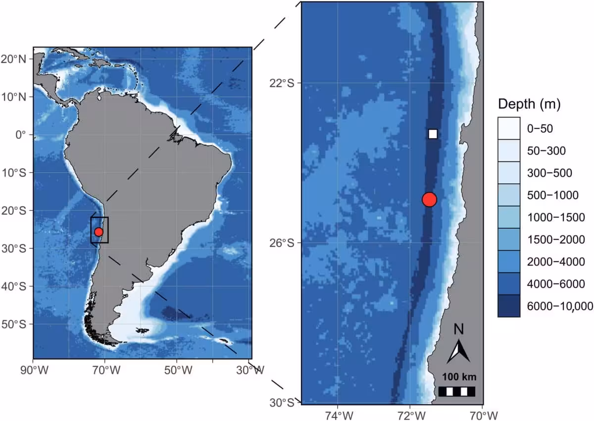 Map Showing The Location Of The Atacama Trench Off The Coast Of Chile