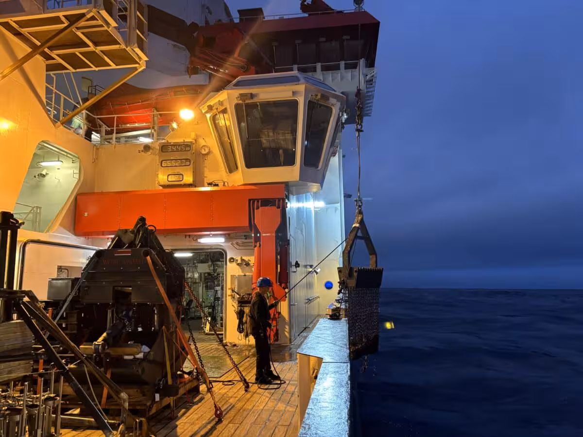 The Chain Bag Dredge Is Being Hauled Back On Board During The Sampling Expedition In The South Pacific With The Research Vessel Sonne