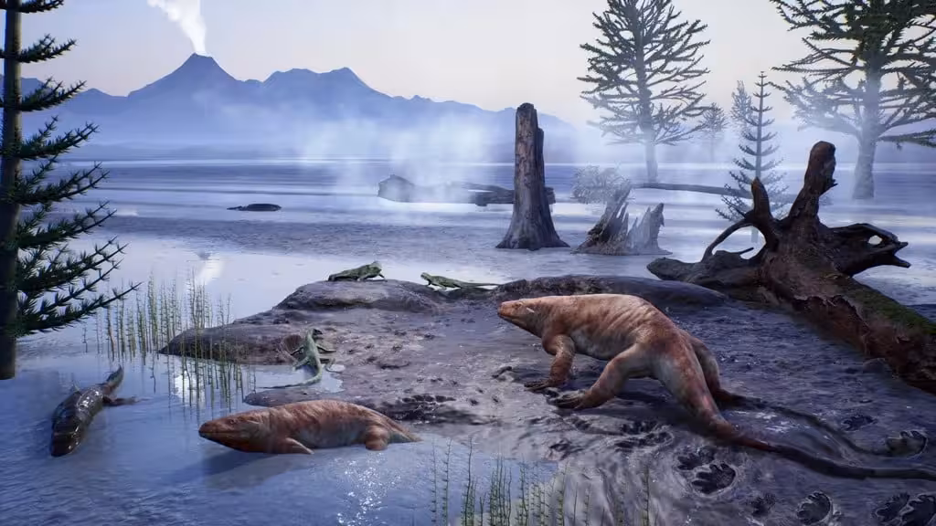 Artistic Reconstruction Of A Permian Period Lake Ecosystem