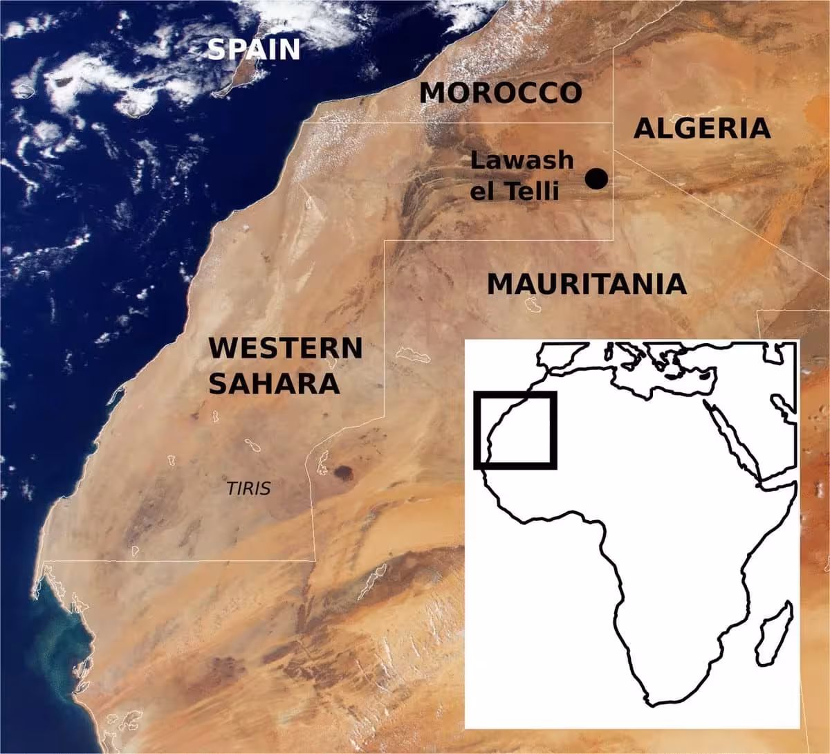 Location Of Lawash El Telli In Northern Western Sahara