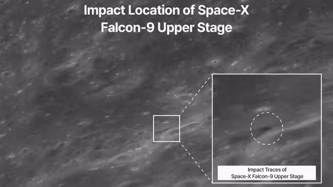 Danuri’s Camera Captured The Impact Site Created By A Spacex Falcon 9 Upper Stage Following Its Collision With The Lunar Surface On Aug. 5, 2026.