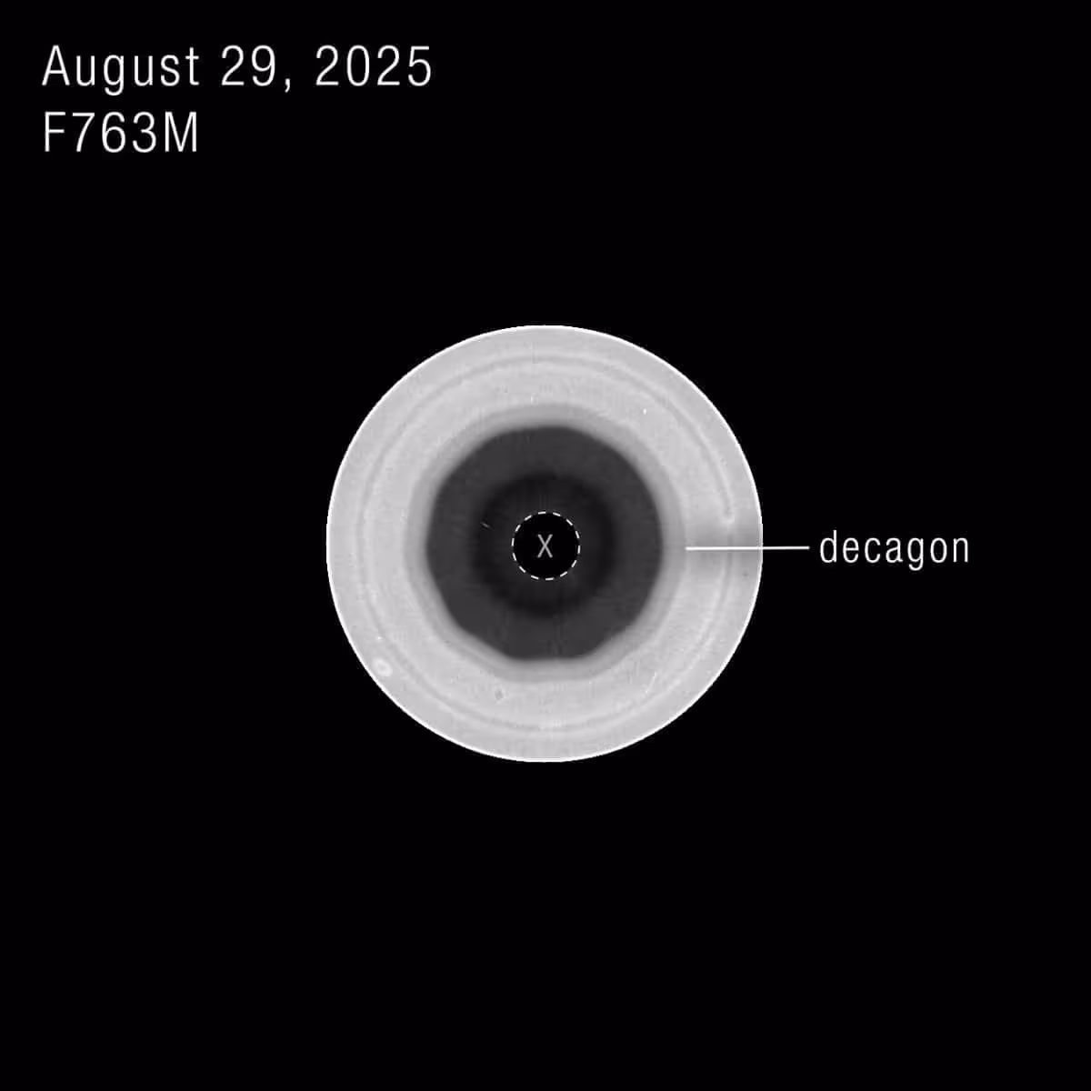 Single Filter View Of Saturn’s South Polar Decagon.