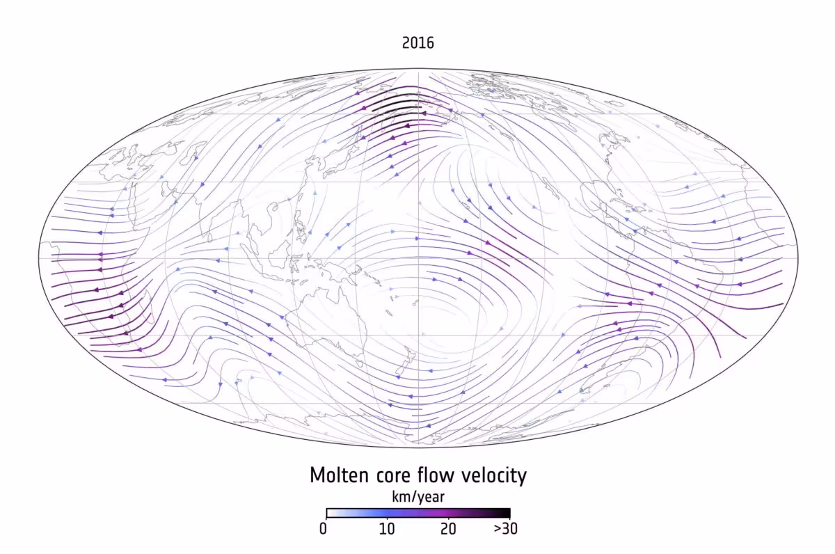 Earth S Molten Core Flow 1999 And 2016