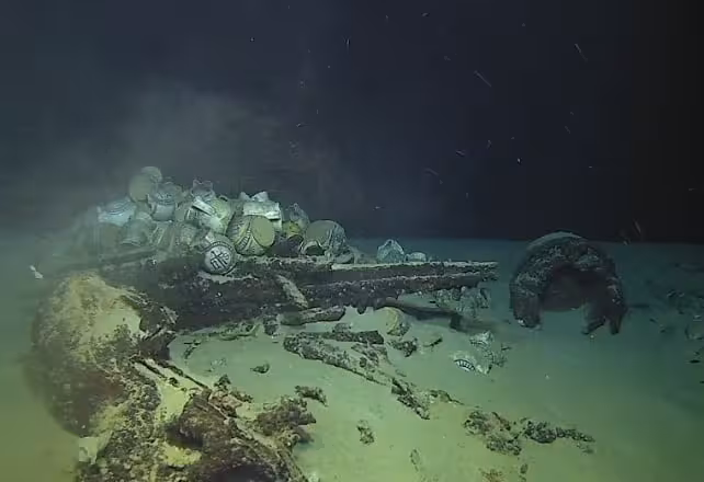 A shipwreck in deep seawater