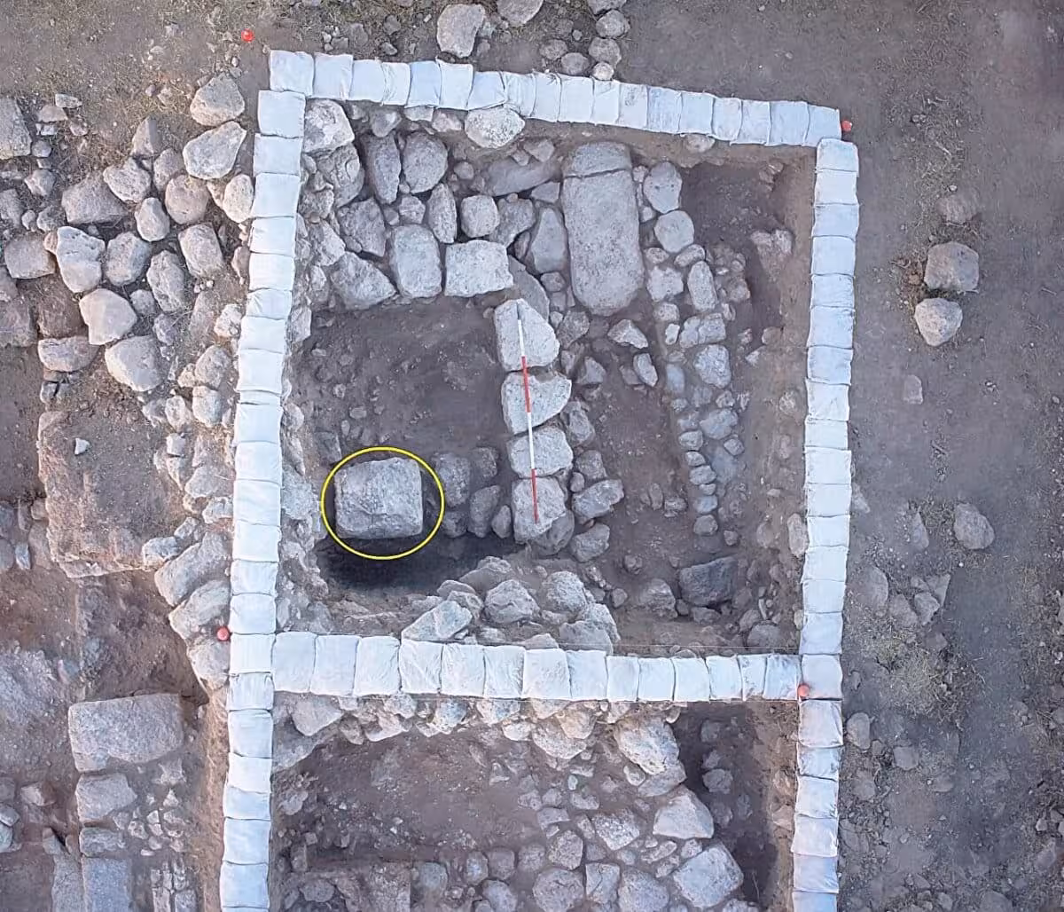 Aerial View Of Room 101b After Removal Of A Later Stone Layer, Showing The Highlighted Massebah.
