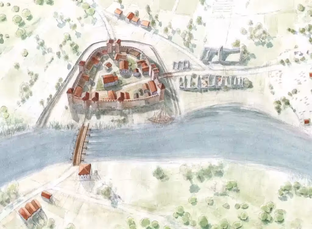 Artist's Reconstruction Of The Roman Bridge At Ancient Salodurum.