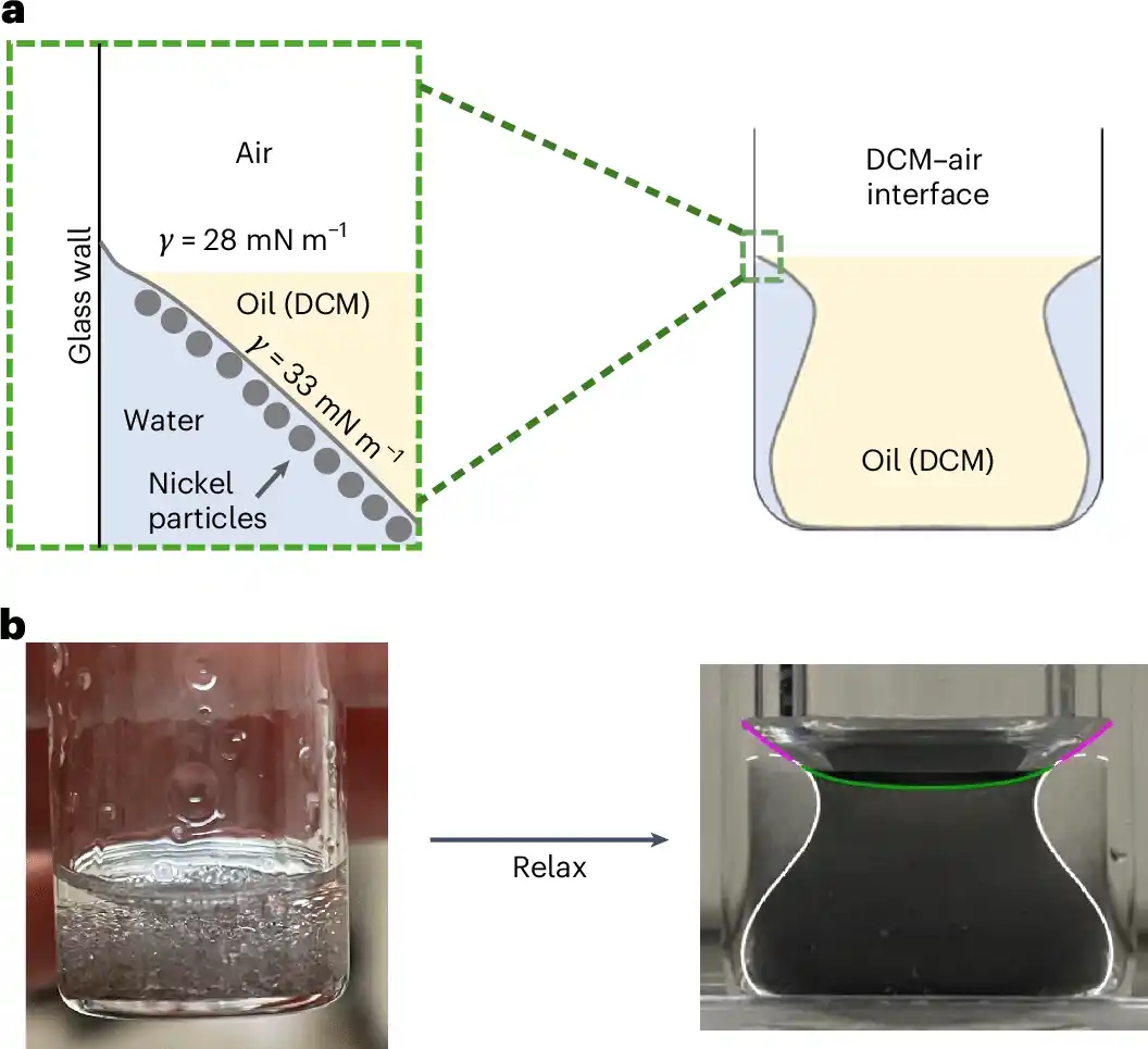 Schematic And Macroscopic Response Of Ferromagnetic Particles At A Liquid–liquid Interface