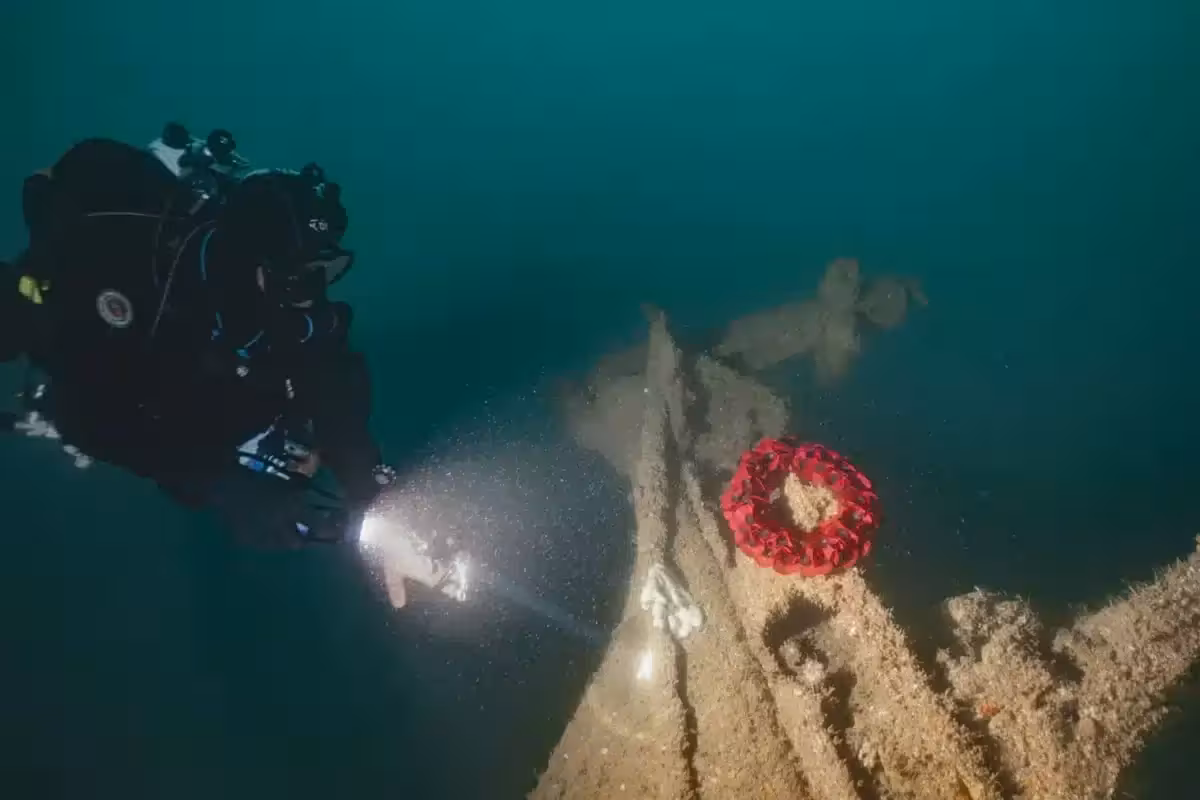 The Wreck Was Marked With A Poppy Wreath To Remember The Crew Members Who Died.