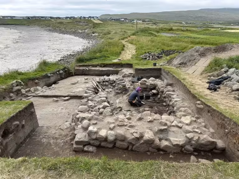 Archaeological Excavation At Á Sondum Revealing The Remains Of The Medieval Structure.