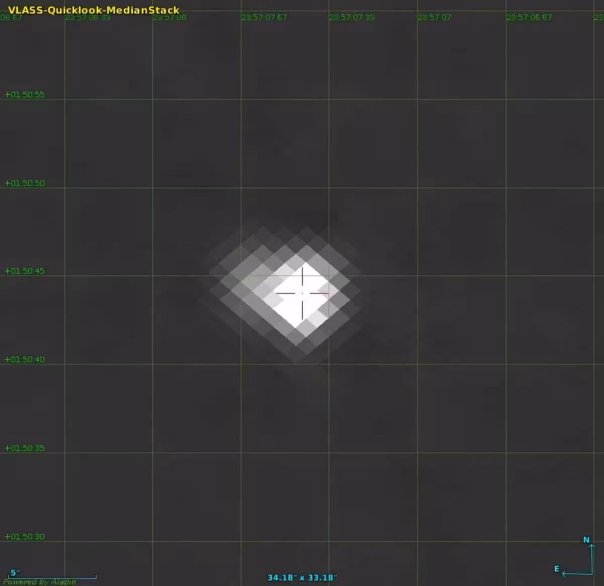 A Vlass Image Of Txs 2354+015, With A Red Cross Showing Where The Optical Source Is Located.