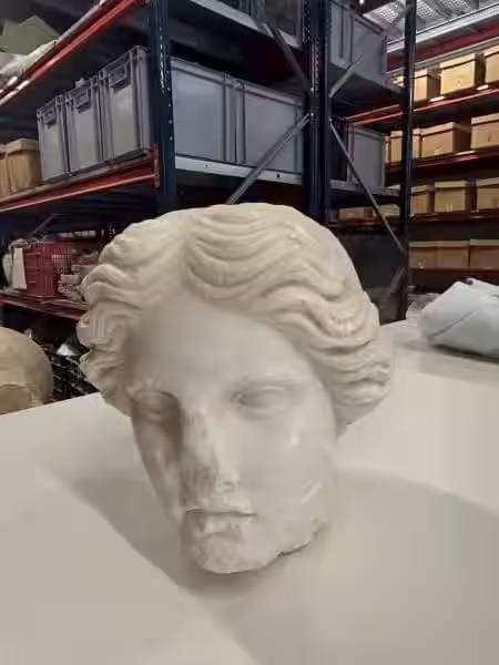 Close Up Of The Ancient Roman Marble Head, Preserved In An Exceptional State Of Conservation.