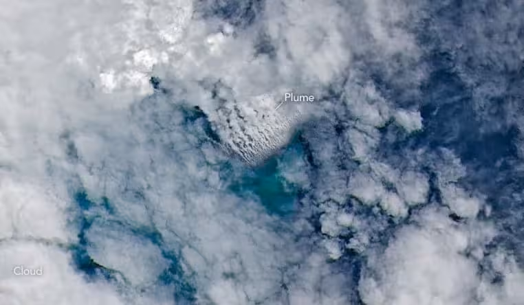 Satellite Image Showing The Volcanic Plume From The Ongoing Bismarck Sea Eruption.