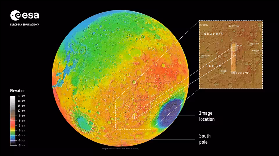 A Map Showing The Location Of Kaiser Crater On Mars