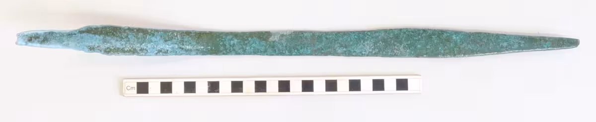 Bronze Age Sword Shown With A Measurement Scale.