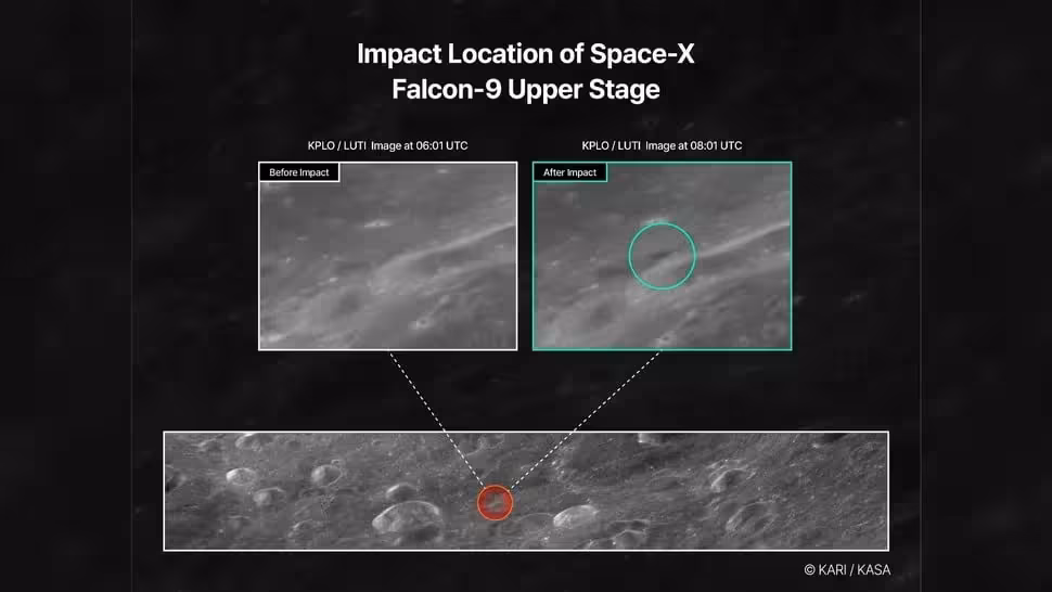 Before And After Images Show The Lunar Surface At The Spacex Falcon 9 Impact Site.
