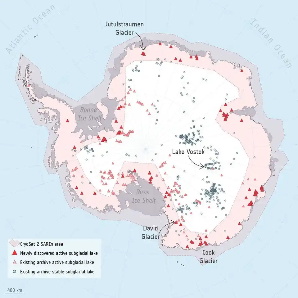 Map Of Antarctica Showing The Distribution Of Known Subglacial Lakes Beneath The Ice Sheet, Including Lake Vostok