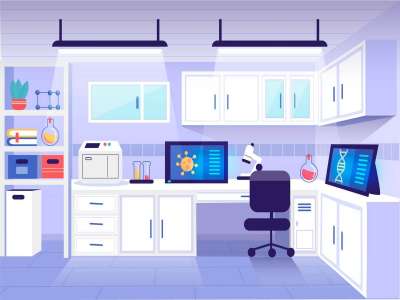 Cartoon laboratory room illustration.