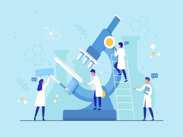Free vector flat design science concept with microscope.