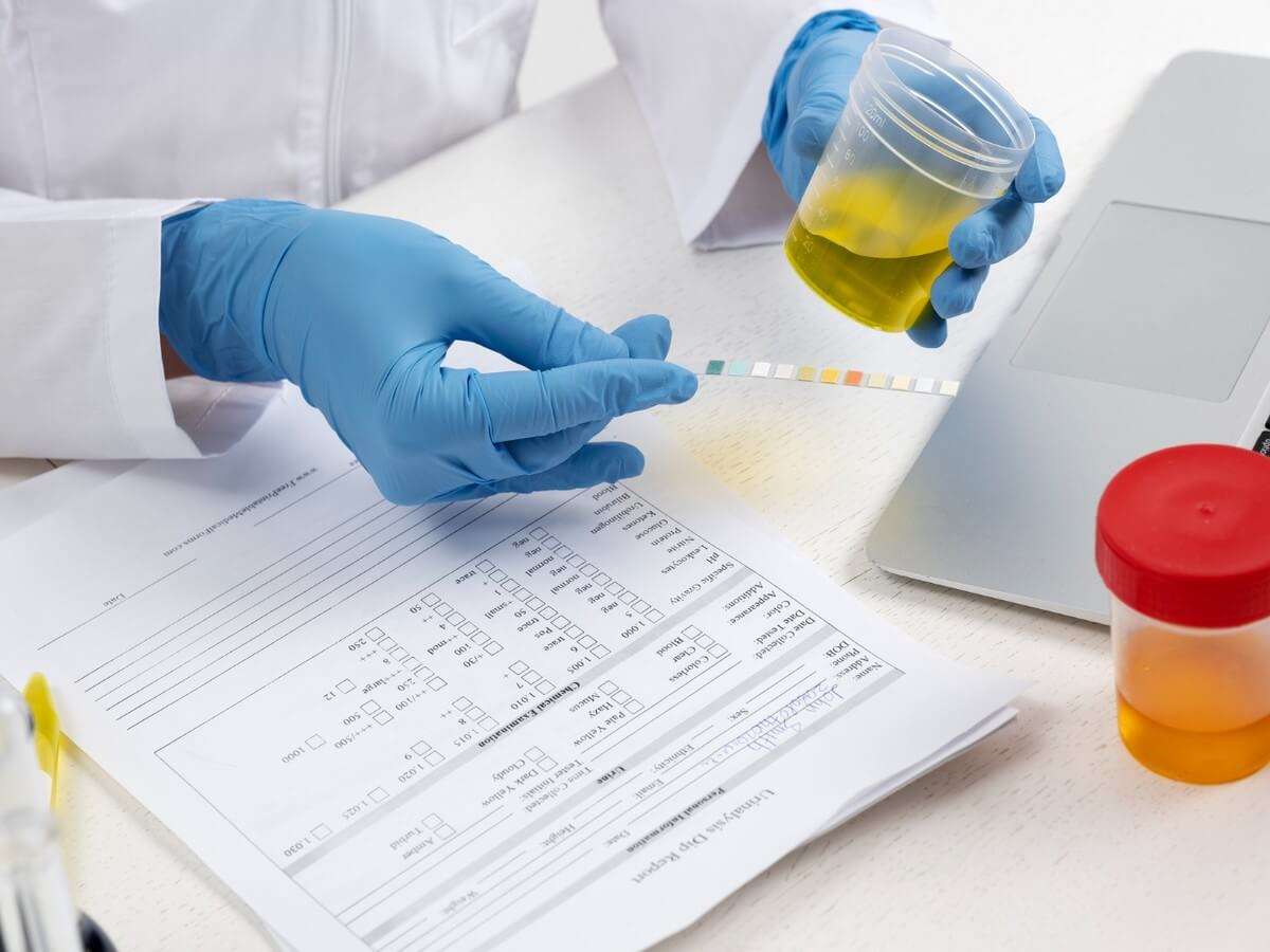 Free photo lab doctor performing medical exam of urine.