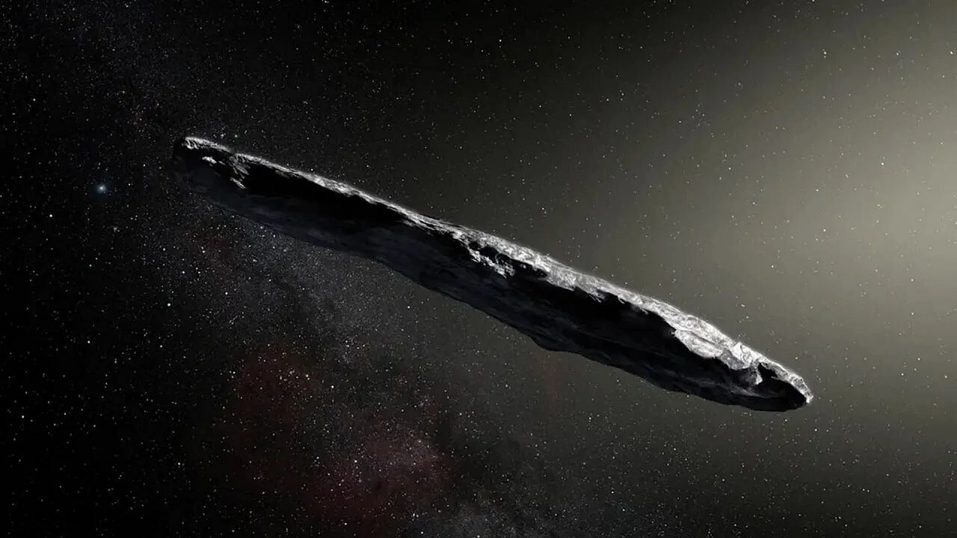 Dark space background with a glowing comet and long tail