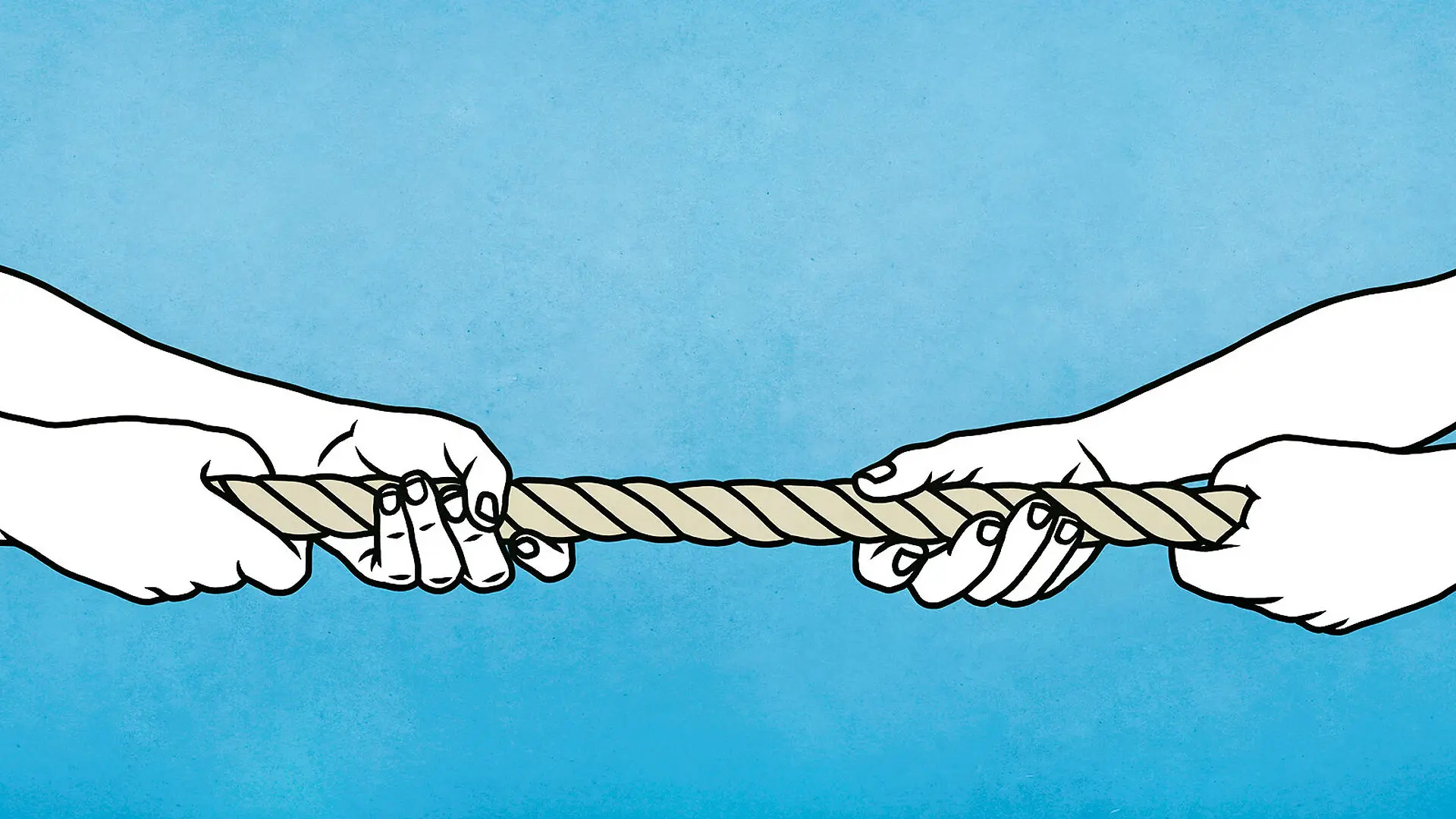 Illustration of hands on rope playing tug of war.