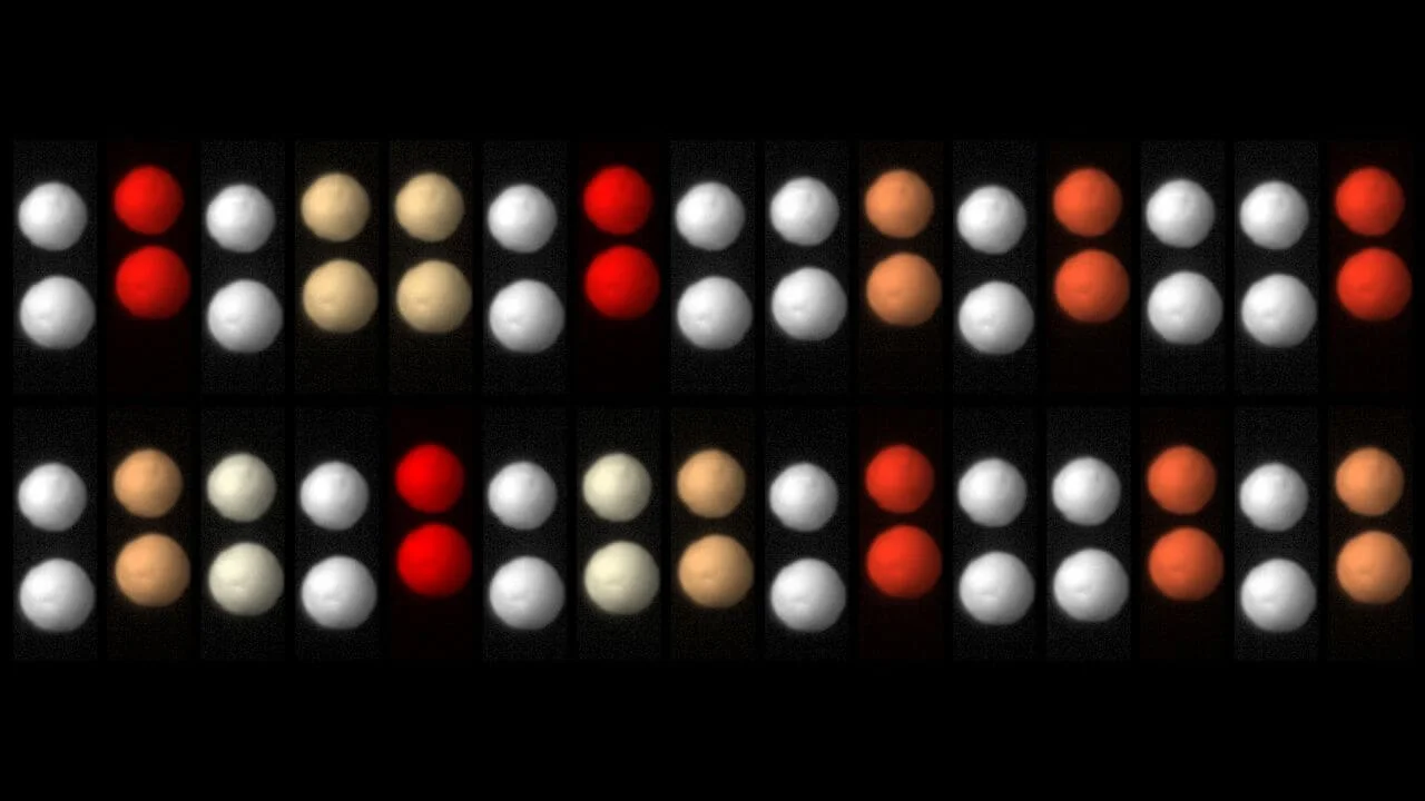 A series of images showing the repeating pattern of the time crystal.