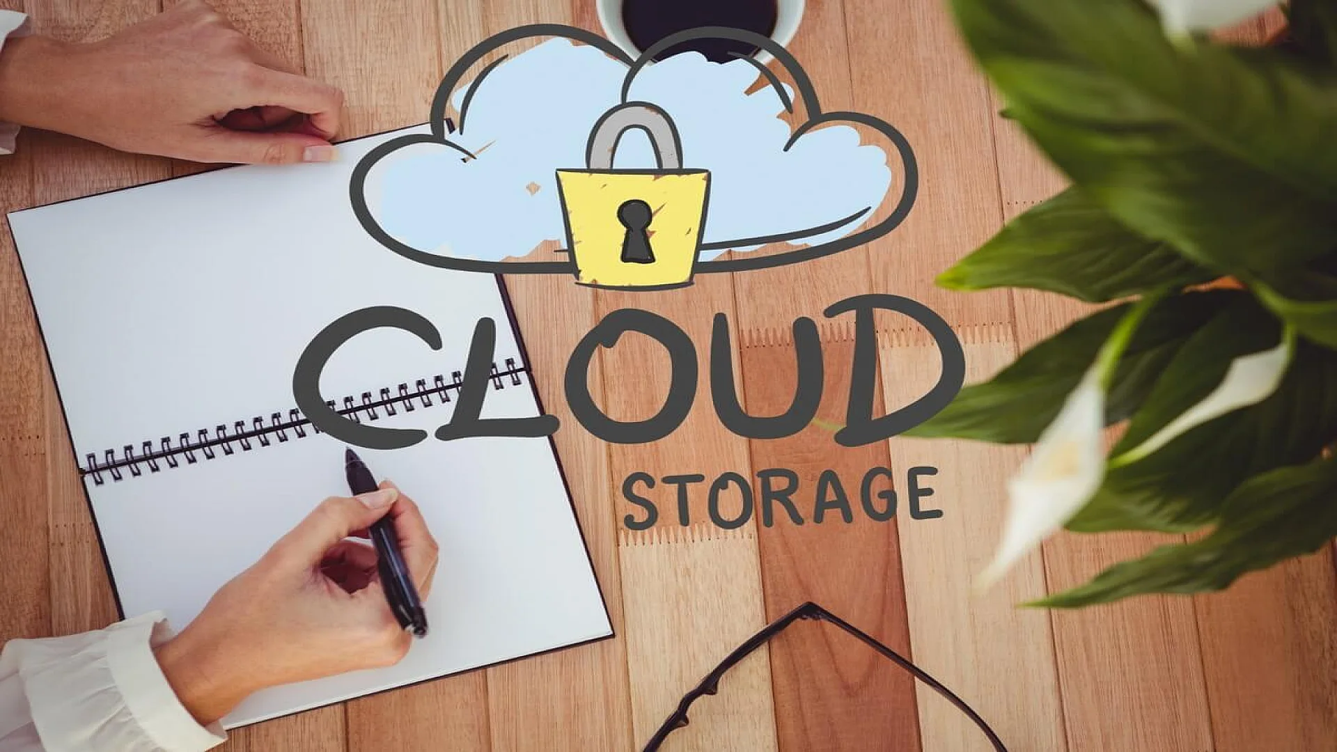 Concept of cloud storage with a drawing.