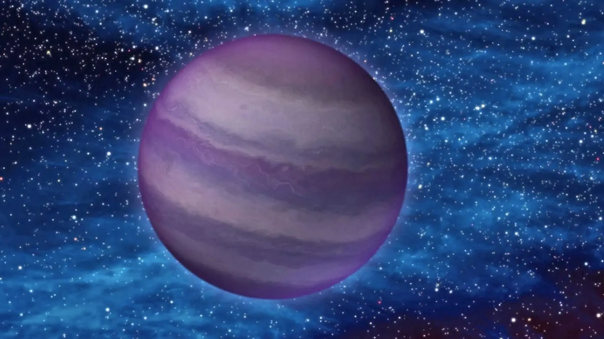 An illustration of a purple planet among the stars.