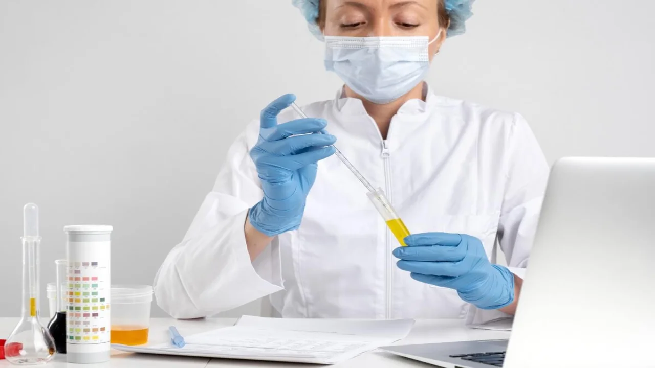 Free photo lab doctor performing medical exam of urine.
