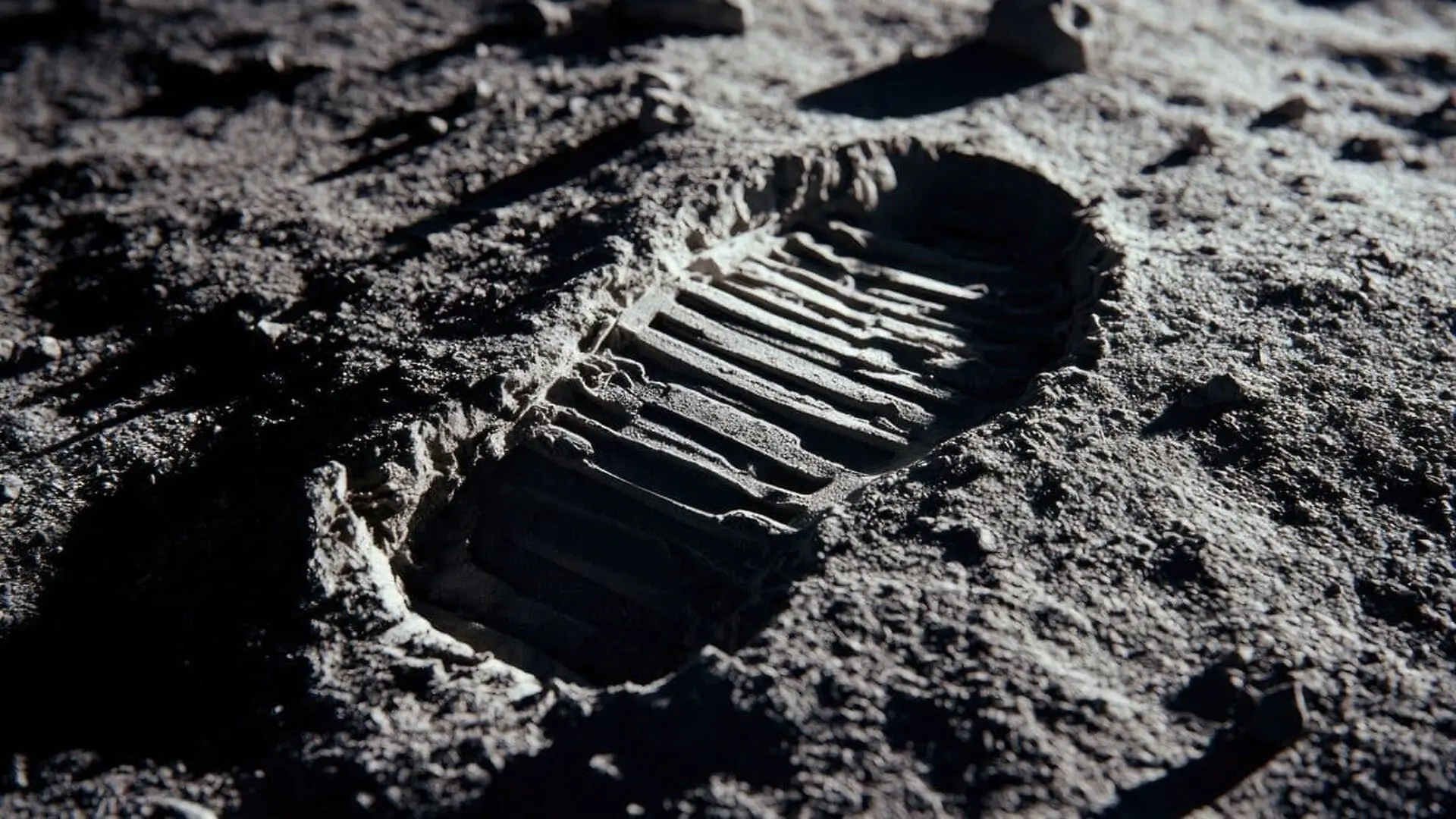Close Up View Of An Astronauts Footprint Imprinted In The Lunar Regolith Showing The Texture Of The Moon Scaled