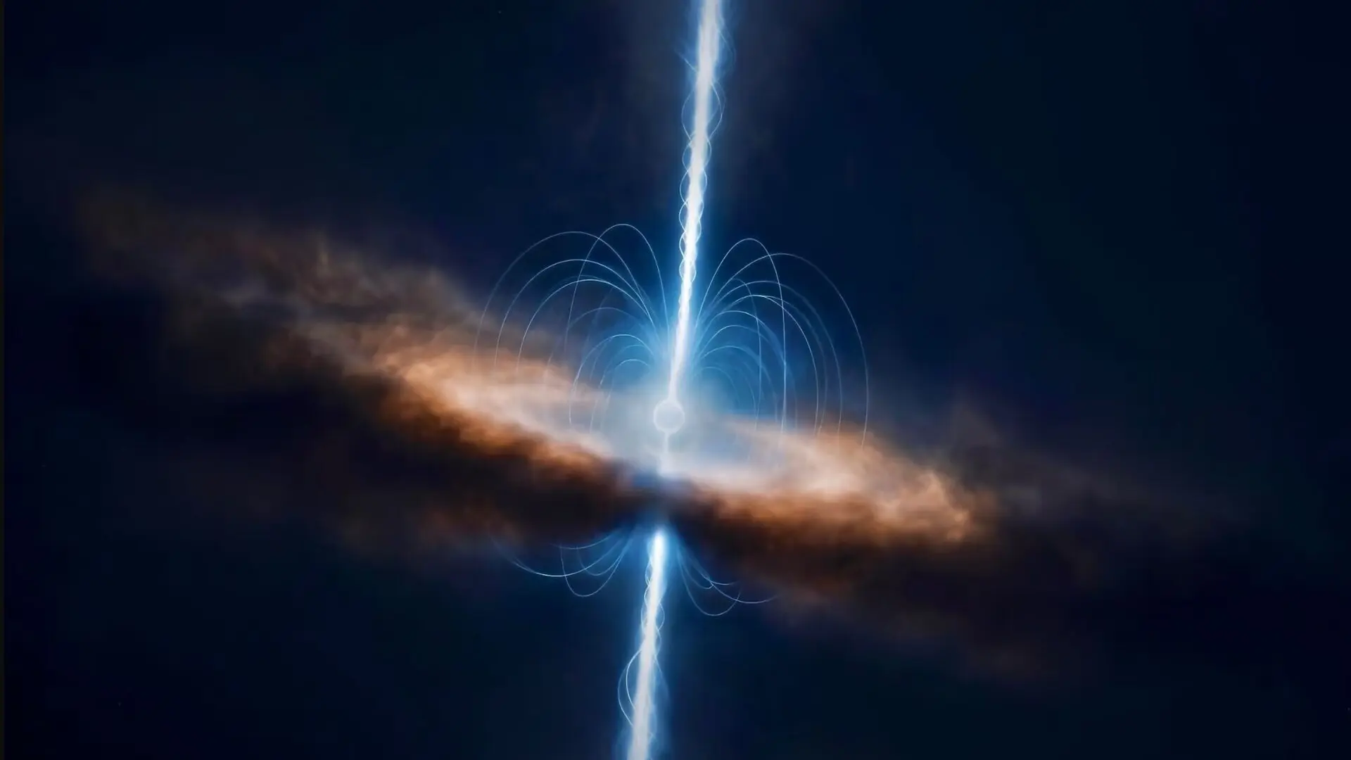 Accelerating pulses in SN 2024afav support a newborn magnetar model involving a wobbling disk and relativistic frame-dragging. (CREDIT: Joseph Farah and Curtis McCully of LCO)