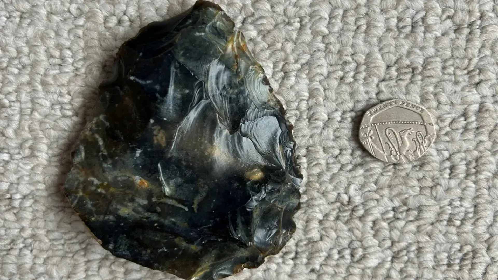 The Hand Axe Ben Found At Shoreham Beach Next To A 20 Pence Piece