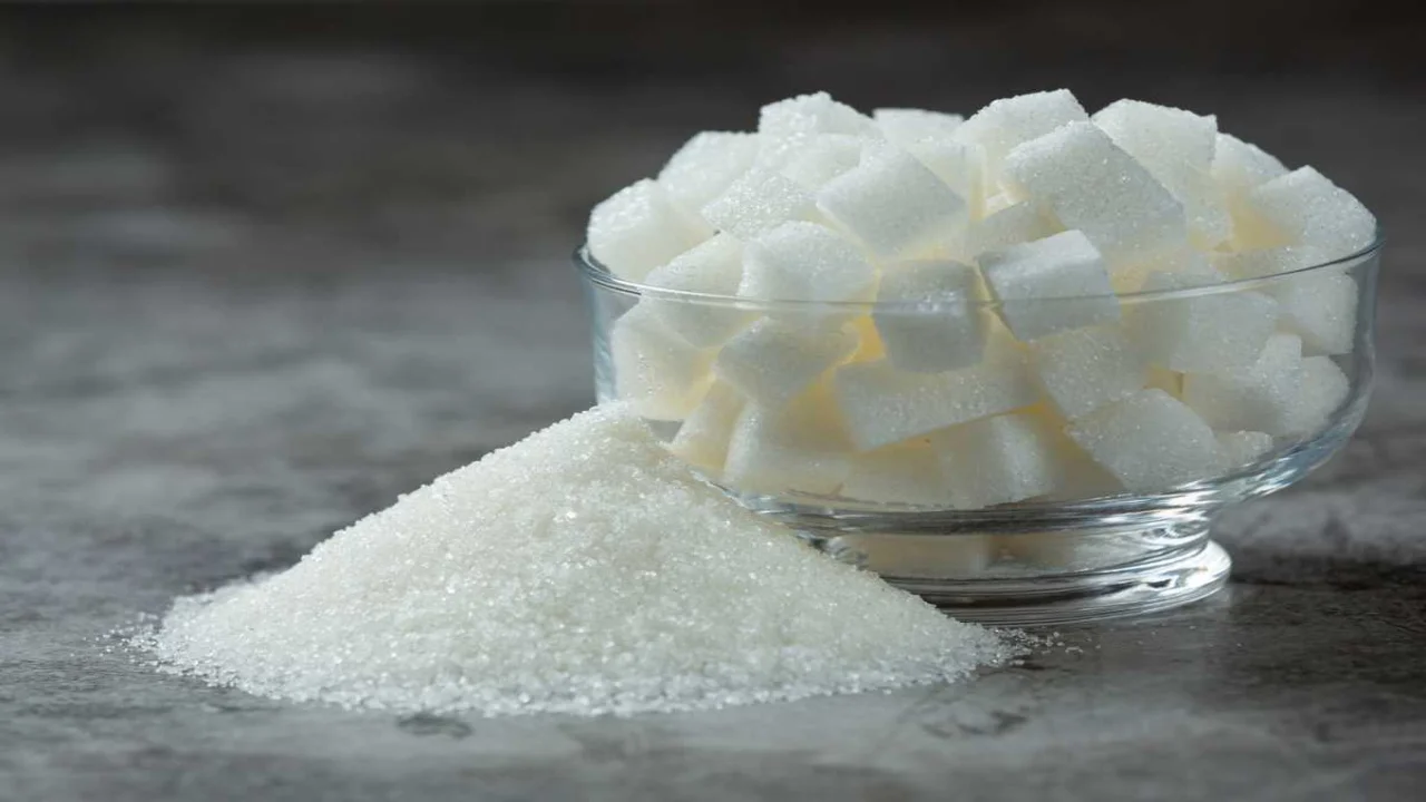 Sugar cubes in a glass bowl