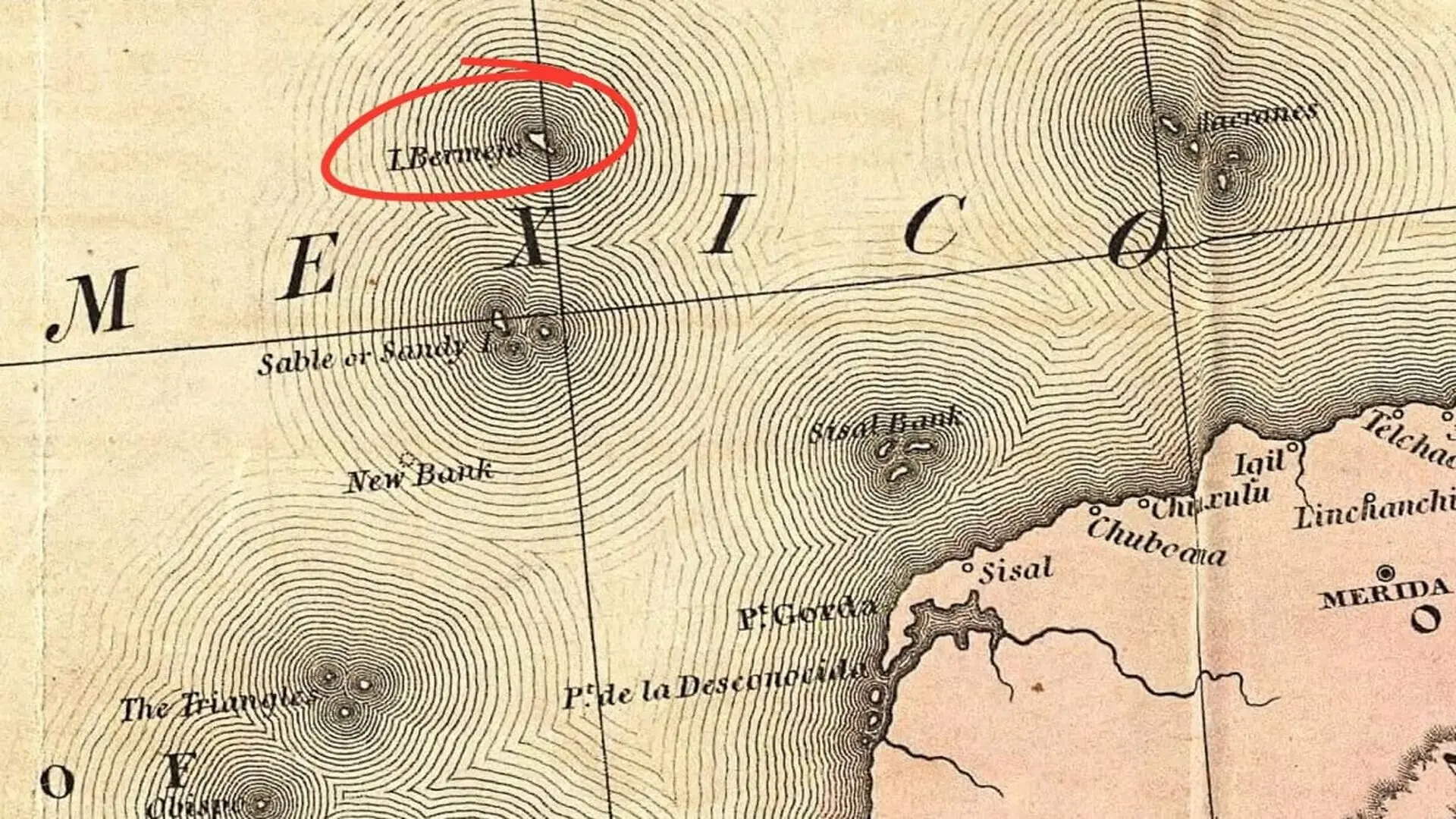 Old Map Showing The Mexican Phantom Island Bermeja Scaled