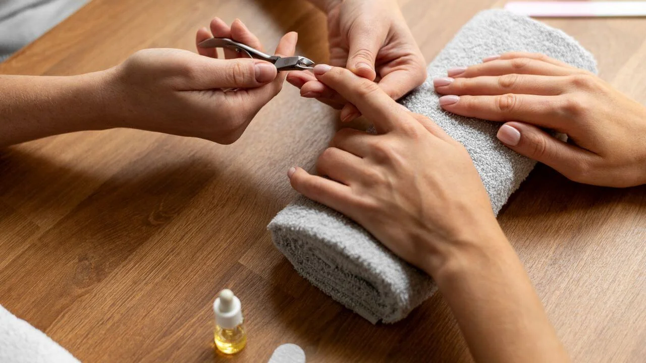 Hand using nail scissors close up