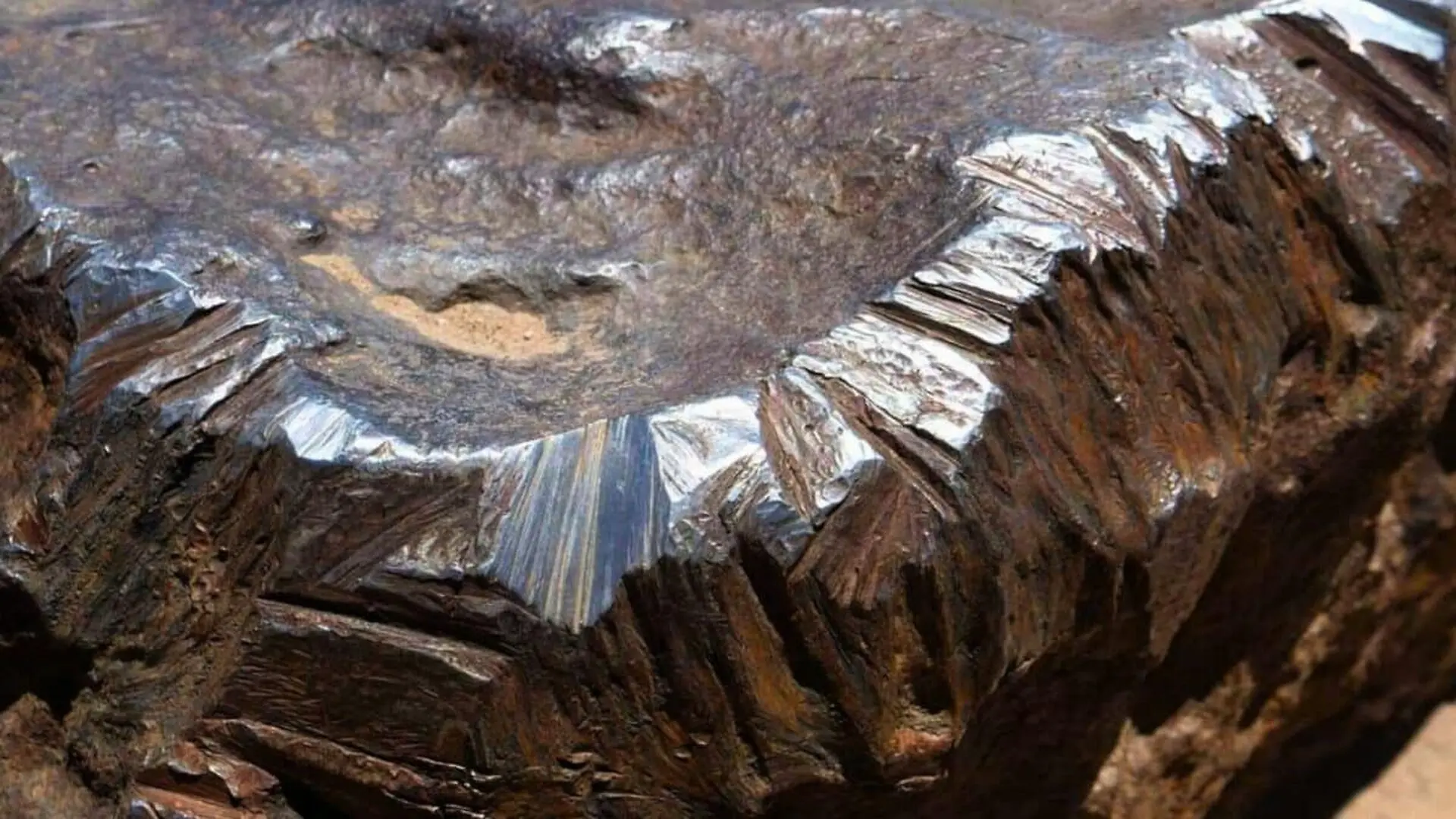 Close Up Of Cut And Damaged Iron Of The Meteorite Scaled