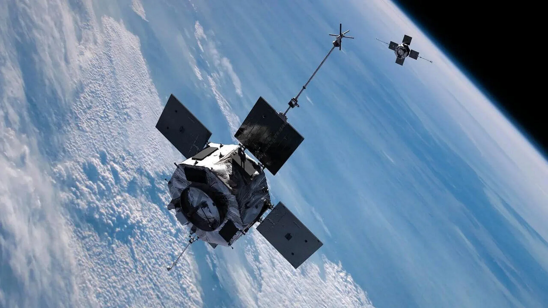 The Van Allen Probes in orbit around Earth.