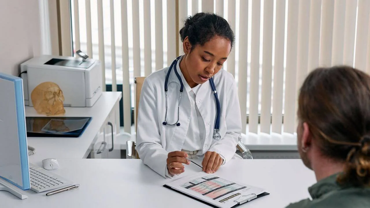 A doctor uses data to guide patient care, a process that is evolving with the integration of artificial intelligence