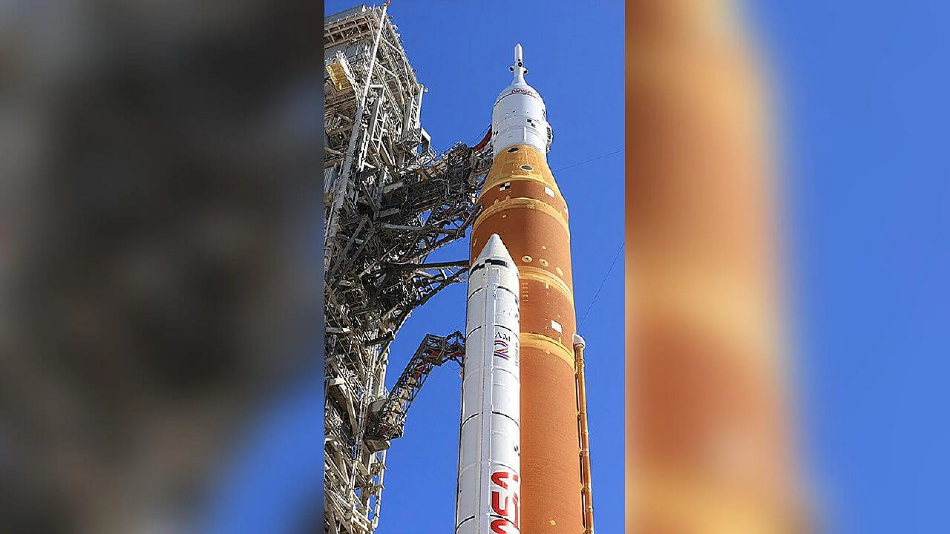 NASA’s moon rocket sits on the pad at Kennedy Space Center