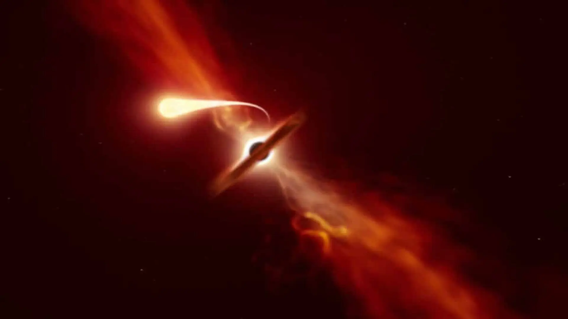 A Star Being Spaghettified As Its Sucked In By A Supermassive Black Hole Scaled