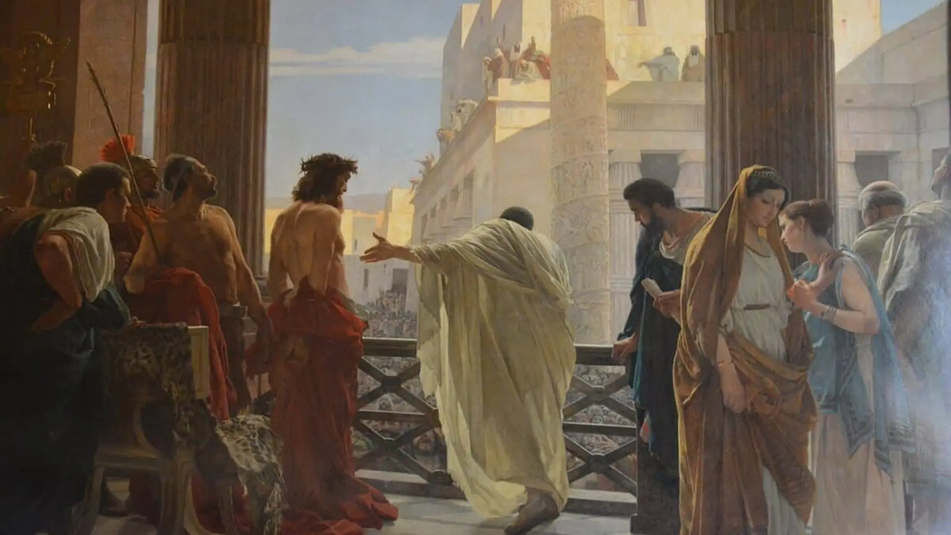 A Painting Depicting Pilate From Behind Showing Jesus Of Nazareth To The People Of Jerusalem This Is The Ecce Homo Behold The Man Episode Scaled