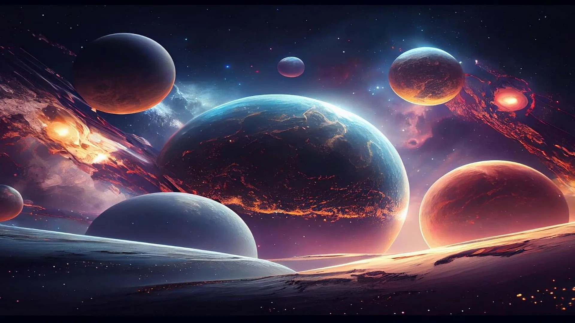 Free photo glowing spaceship orbits planet in starry galaxy.