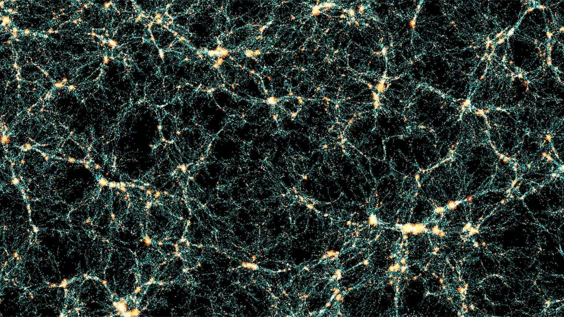 Euclid Flagship simulation visualization of galaxies with blue points as central galaxies and red points as satellite galaxies within dark matter haloes