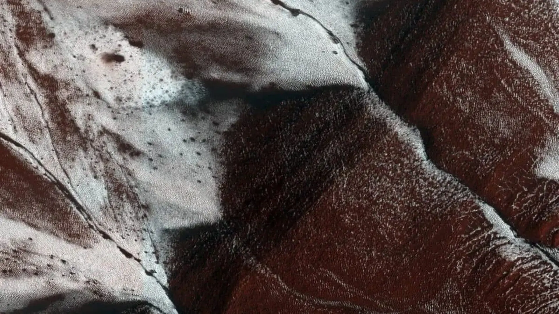 This Image Of An Area On The Surface Of Mars Approximately 15 By 3 Kilometers In Size Shows Frosted Gullies On A South Facing Slope Within A Crater Scaled