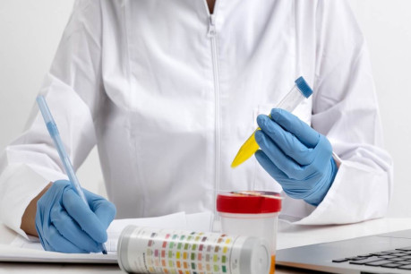 Free photo lab doctor performing medical exam of urine.
